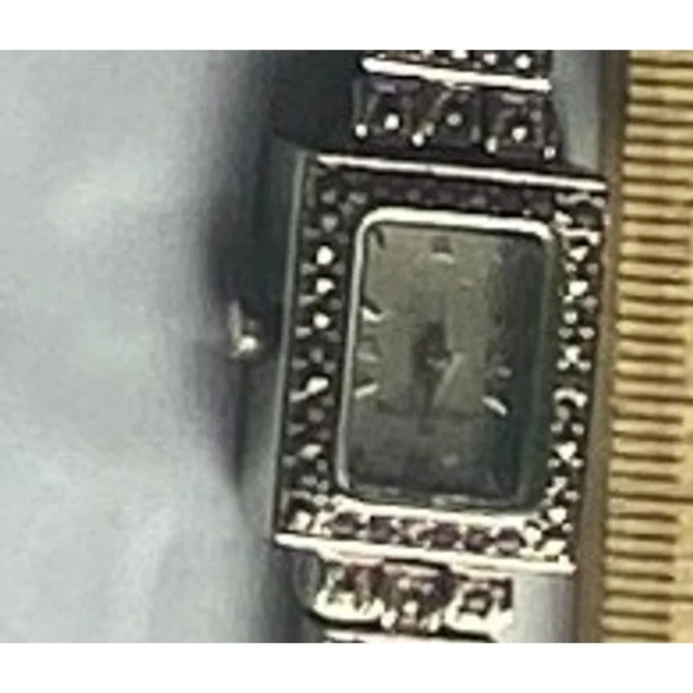 Vintage Silver Tone Marcasite Watch Women's Rectangular Face‎ Art Deco Style